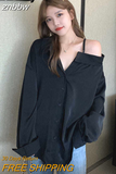 znbbw Oversize One Shouler Black Shirt Women Casual Long Sleeve Button Ladies Blouse 2023 Summer Daily Female Tops Tunic