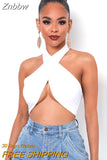 Znbbw Bandage Halter Crop Tops for girls Vest Women Sleeveless Backless Club Party Chic Wrap Cropped White Black top