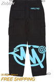 Znbbw Shorts Men Y2K Harajuku Cargo Letter Printing Wide Leg Casual Loose pants Women Vintage Gym High Waist jeans
