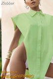 Znbbw Novelty Tops Sexy Cut Out Side Button Up White Shirt Women Fashion Clothing Sleeveless Oversized Shirts