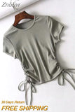 Znbbw Side Drawstring Tie Up Ruched Tank Tops Women Solid Color Slim Crop Top Ladies Streetwear Ribbed Knitted Tees