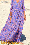 Znbbw Pattern Printed Half Sleeve Long Dress 2023 New High Waits Pleated Bohemian Dress Elegant Summer Women Robe Dress Mujer