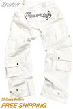 Znbbw Leg Women Jeans Y2K Streetwear Casual Hip Hop Pants Men Trousers Retro Skull Embroidery Washed Loose Pantalones