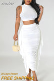 znbbw Summer Sexy Tassel 2 Two Piece Sets Club Outfit For Women 2023 Corset Crop Top And Long Skirt Sets Ruched Skirt Sets