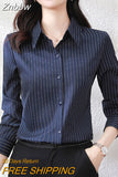 Znbbw Striped Shirts Women Korean Fashion Long Sleeve Blouse Top Women Elegant Office Lady High Quality Formal Clothing 2023
