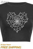 Znbbw web collection print top gothic y2k baby tee summer women's cropped top 90s retro hip hop street black o neck top women