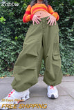 Znbbw Women Casual Y2K Baggy Trousers Streetwear Punk Vintage Chic Solid Joggers Loose Drawstring Low Waist Cargo Pants Sweatpants