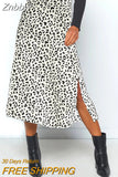 Znbbw New Sexy Leopard Print Chiffon Split Skirt Casual Fashion Long Skirts for Women Spring Summer Zip Elegant Female Skirt