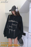 znbbw 2023 Winter Streetwear Oversize Letter Print Women Sweatshirt Korean Style O Neck Long Sleeve Ladies Hoodies Female Tops