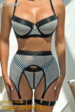 Znbbw Fishnet Lingerie Fetish See Through Sexy Underwear Naked G-String Sexy Costume Mesh Transparent Bra Panty Set Intimate