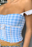 Znbbw Women Y2K Crop Top Cute Bow Lace Strap Camis Aesthetic Fairycore Vest Chic Retro Plaid Backless Milkmaid Tops 2000s Vintage