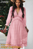 Znbbw Summer Dress Women 2023 Ruffles Print V Neck Chiffon Midi Dress Wrist Flare Sleeve Empire Holiday Beach Dresses Woman
