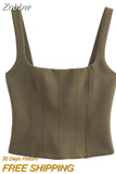 Znbbw TRAF - 2023 Green Backless Bandage Corset Tops Women Sexy Square Neck Satin Bustier Tank Crop Top Elegant Party Tops