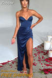 Znbbw Elegant Strapless High Split Maxi Dress For Women Robe 2023 New Off-shoulder Bodycon Ruched Party Long Dress Vestido