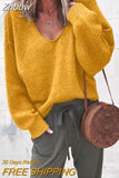 Znbbw Knitted Sweater Women Streetwear V Neck Long Sleeve Pullovers Loose Solid Coat 2023 Autumn Winter Fashion Women's Sweater