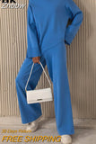 Znbbw Women Wide Legs Pants Irregular Sweater Suit 2023 Autumn Winter 2 Piece Set Casual High Collar Pullover Knitted Sweaters Outfits