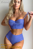 Znbbw Women Swimwear 2023 High Waist Bikini Plaid Female Swimsuits Push Up Bikinis Set Bathing Suit Beachwear Swimming Biquini