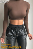 Znbbw Sheath Women Solid Turtleneck Tshirt Autumn Stretch Casual Undershirt Female All-match Street Activity Crop Tops