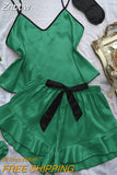 Znbbw Silk Pajama Sets Women Pijama Mujer Strap Sleeveless Sexy Sleepwear Short Lingerie Set Female Night Wear