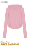 Znbbw Vintage Zip Up Hooded T Shirts Women Y2K Harajuku Sexy Slim Sun-proof Crop Tops Streetwear Casual Basic Tees Tracksuit