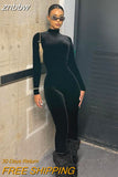 znbbw Autumn Sexy Solid Bodycon Jumpsuit Club Outfit For Women 2023 Long Sleeve O Neck One Pieces Female Fashion Jumpsuit