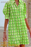 znbbw Turn-Down Collar Check Print Party Dress Female Loose Casual Shirt Dress Vestidos Bohemian Women Short Sleeve Mini Dress