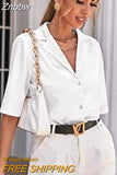 Znbbw Sleeve Satin Blouse Women 2023 Summer Notched White Silk Shirt Elegant Office Lady Simple Button Up Casual Shirts 19935