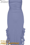 Znbbw Sexy Strapless Solid Bodycon Dress Women Summer 2023 Slim Patchwork Ruffles Side Slit Party Club Evening Dresses Vestido