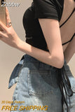 Znbbw Summer Sexy Backless Tie Up Bandage Crop Top Women Short Sleeve Vest Tee Fashion Casual Hollow Out Slim Tank Top Y2K Clothes