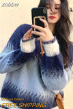 znbbw 2023 Winter Korea Style Gradient O Neck Women Sweater Casual Loose Long Sleeve Warm Ladies Knit Pullover Female Clothing