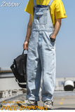 Znbbw Men Denim Jumpsuit Straight Jeans Hip Hop Big Pocket Wide Leg Cargo Pants Fashion Casual Loose Male's Rompers Trousers