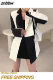 znbbw 2023 Herfst Oversize Volledige Mouw Vrouwen Lange Blazer Kantoor Dame Zwart Wit Patchwork Pak Blazer Werk Vrouwelijke Kleding Jas