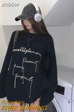 znbbw 2023 Winter Streetwear Oversize Letter Print Women Sweatshirt Korean Style O Neck Long Sleeve Ladies Hoodies Female Tops