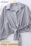 Znbbw Shirts Women 2023 Summer Half Sleeve Buttoned Up Shirt Loose Casual Blouse Tied Waist Elegant Blouses For Women