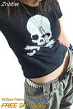 Znbbw Women Teen Girls Gothic Graphic Print Crop Tops T Shirts O-Neck Short Sleeve E-Girl Aesthetic Kawaii Crop Tees Tops Streetwear