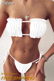 Znbbw Bikini 2023 Pleated Bandeau Swimsuit Female Swimwear Women Mini Thong Bikini Set Bather Swimming Beachwear for Bathing Suit