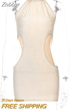 Znbbw Women Sexy Sleeveless Hollow Out Party Club Bodycon Solid Color Halter Mini Dress 2023 Summer Clothes Wholesale Items