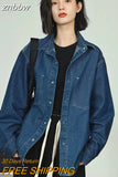 znbbw 2023 Spring Vintage Long Sleeve Women Denim Shirt Oversize Button Solid Color Patchwork Woman Blouse Female Clothing Tops
