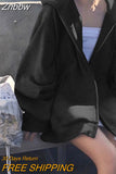 Znbbw Korean Style Oversize Gray Hoodies Women Streetwear Loose Hooded Sweatshirt Female Casual Black Long Sleeve Tops Jacket