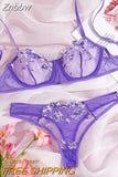 Znbbw Lingerie Sexy Floral Embroidery Underwear Transparent Lace Short Skin Care Kits Delicate Fairy Set Woman 2 Pieces