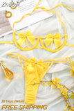 Znbbw Sensual Lingerie Woman Bowknot Exotic Costumes Hollow Out Underwire Porn Bra Tempt Apparel Halter Sissy Underwear Set