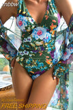 znbbw 2Pack Floral Print One-Piece Bikini Sets Women Deep V-Neck Backless Swimsuit Amp Kimono Female Beach Swimwear Bathing Suits