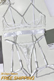 Znbbw Sensual Lingerie Cut Out Bra Exotic Sets Sexy Garter Outfit With Chain Intimate g-Strings Thongs Fetish 3-Piece