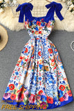 Znbbw Runway Summer Bow Tank Dress 2023 New Women's Spaghetti Strap Backless Palace Floral Print Holiday Beach Dress N66878