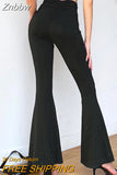 Znbbw Black Solid High Waist Skinny Flare Pants Women 2023 Ruched Back Slim Fit Femme Spring Stretchy Trousers