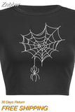 Znbbw web collection print top gothic y2k baby tee summer women's cropped top 90s retro hip hop street black o neck top women