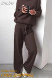 Znbbw Women Knitted Two Piece Set 2023 Autumn Solid Color Long Sleeve Turtleneck Sweater Casual Wide-Leg Straight Pant Loose Tracksuit
