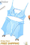 Znbbw Silk Underwear Lingerie Sexy Crotchless Garter 3-Piece Bra Kit Push Up Bilizna Set Fine Setup Outfit Sensual Intimate