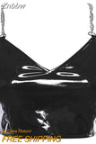 Znbbw women sexy v-neck PU leather metal chain strap crop camis 2023 new fashion sexy female spangly PU back zipper tees tops