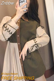 Znbbw Women 2023 Spring Fashion Color-matching Long-sleeved Shirt Female Design Sense Popular Blouse Ladies Vintage Button Up Shirts